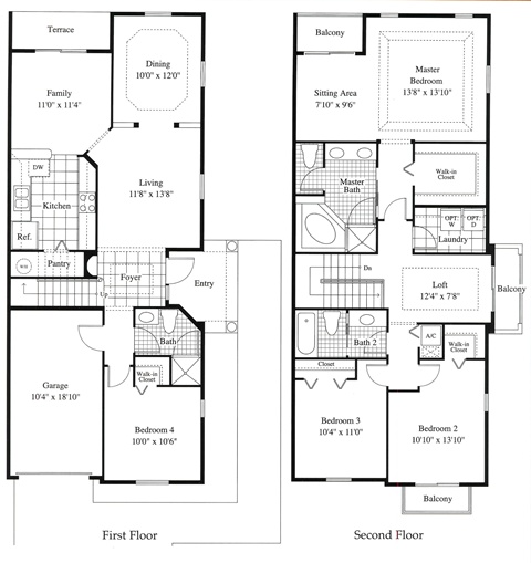 Floor plan for 4 beds, 3 baths, 2465 sqft